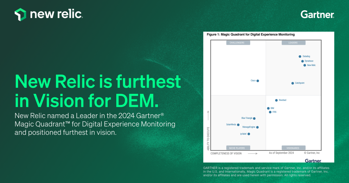New Relic Named a Leader and Furthest in Vision in 2024 Gartner® Magic